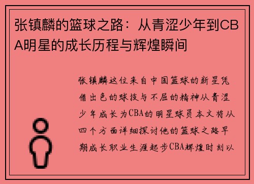 张镇麟的篮球之路：从青涩少年到CBA明星的成长历程与辉煌瞬间