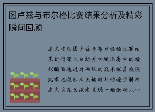 图卢兹与布尔格比赛结果分析及精彩瞬间回顾